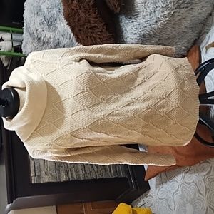 Knit Sweater long sleeve crop neck Sz L JEANNE PIERRE 2 Tone Textured Knit Tan